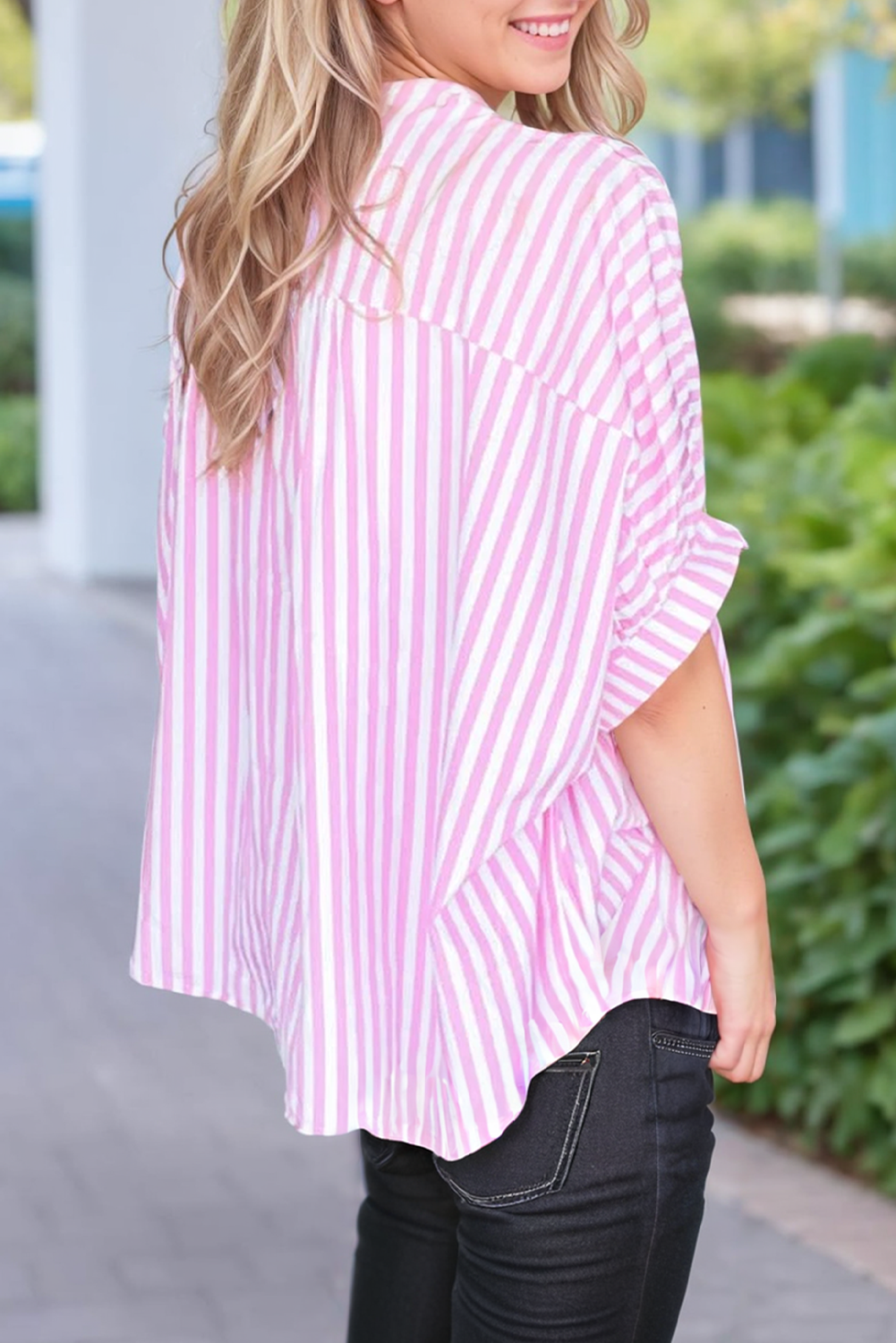 Stripe Dolman Sleeve Oversize Shirt (S-XL)