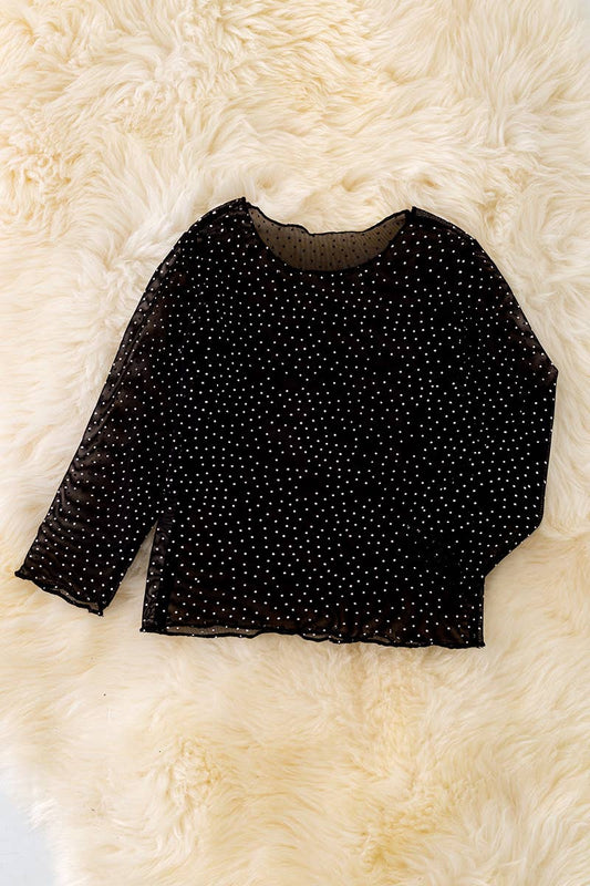 BLACK RHINESTONE MESH TOP