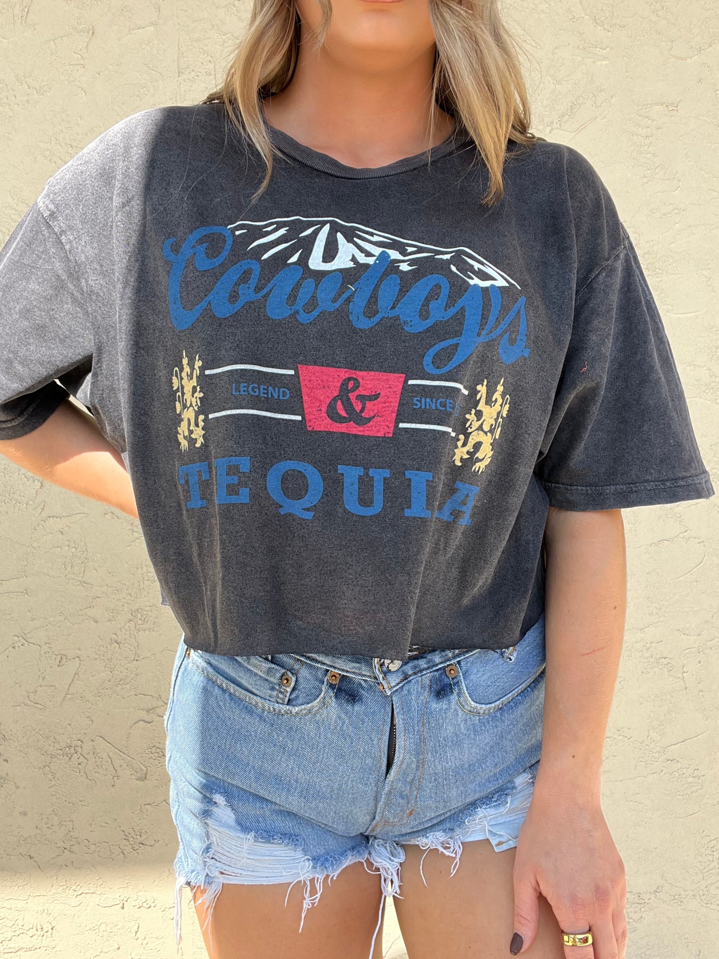 Cowboys & Tequila Vintage Wash Crop Top