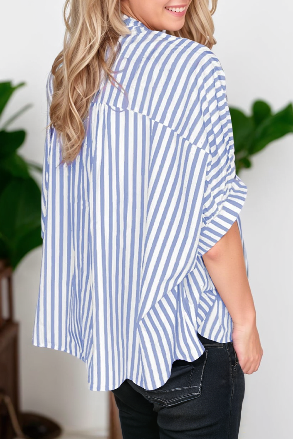 Stripe Dolman Sleeve Oversize Shirt (S-XL)