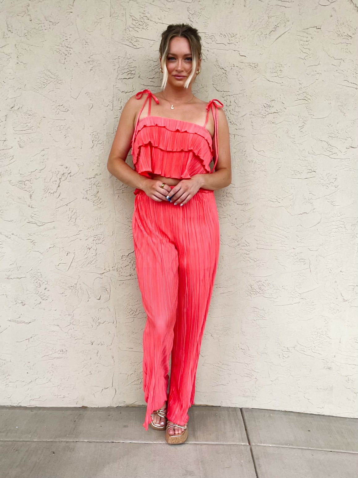 Ruffle Tiered Cami Pleated Wide Leg Pants Set | S-XL