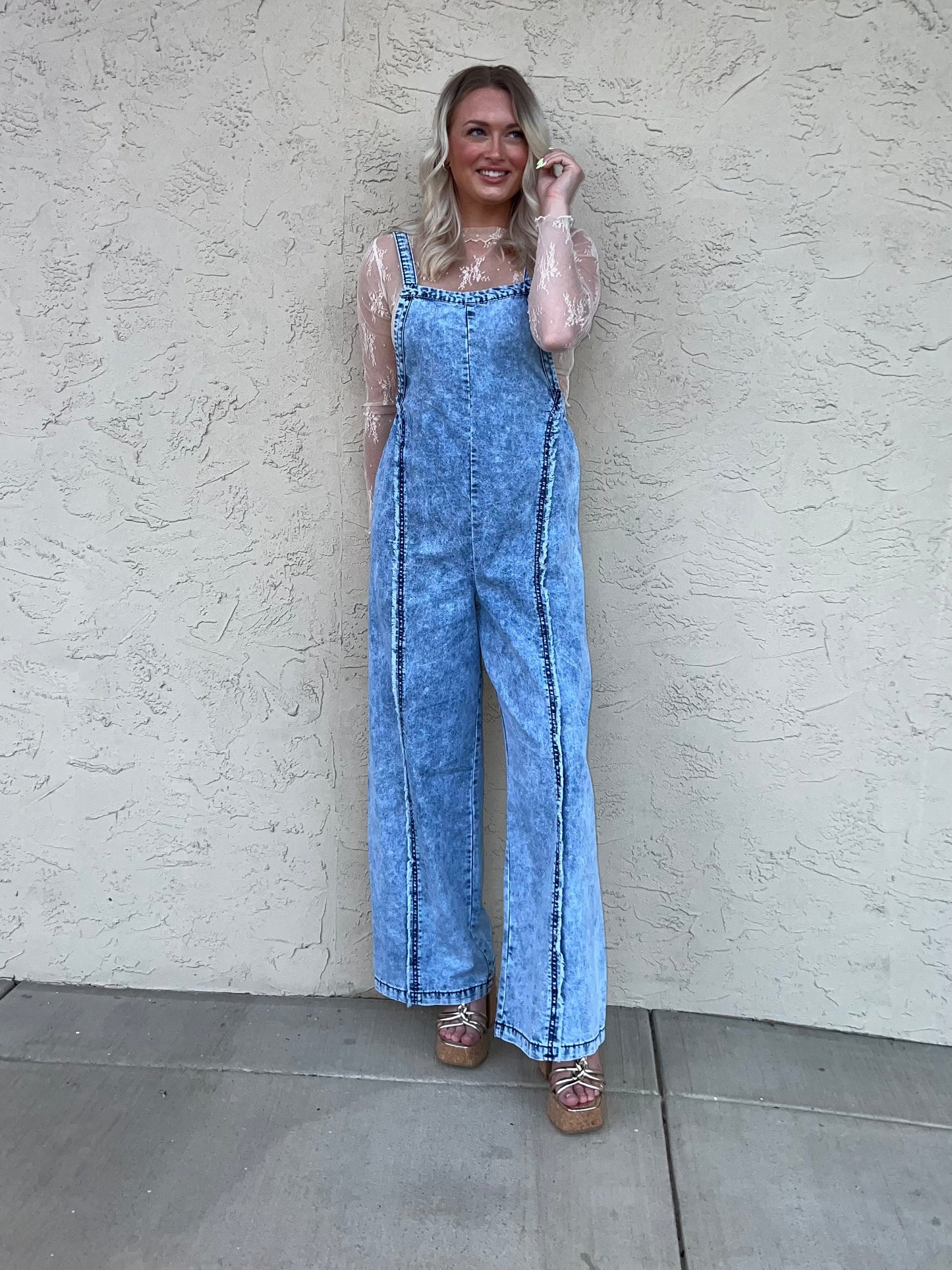 Light wash denim jumpsuit