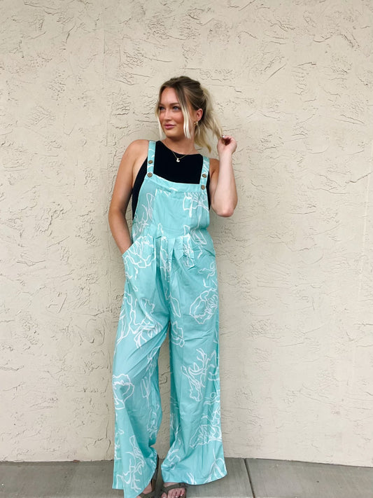 Floral Print Bib Button Wide Leg Overall Jumpsuit | S-XL