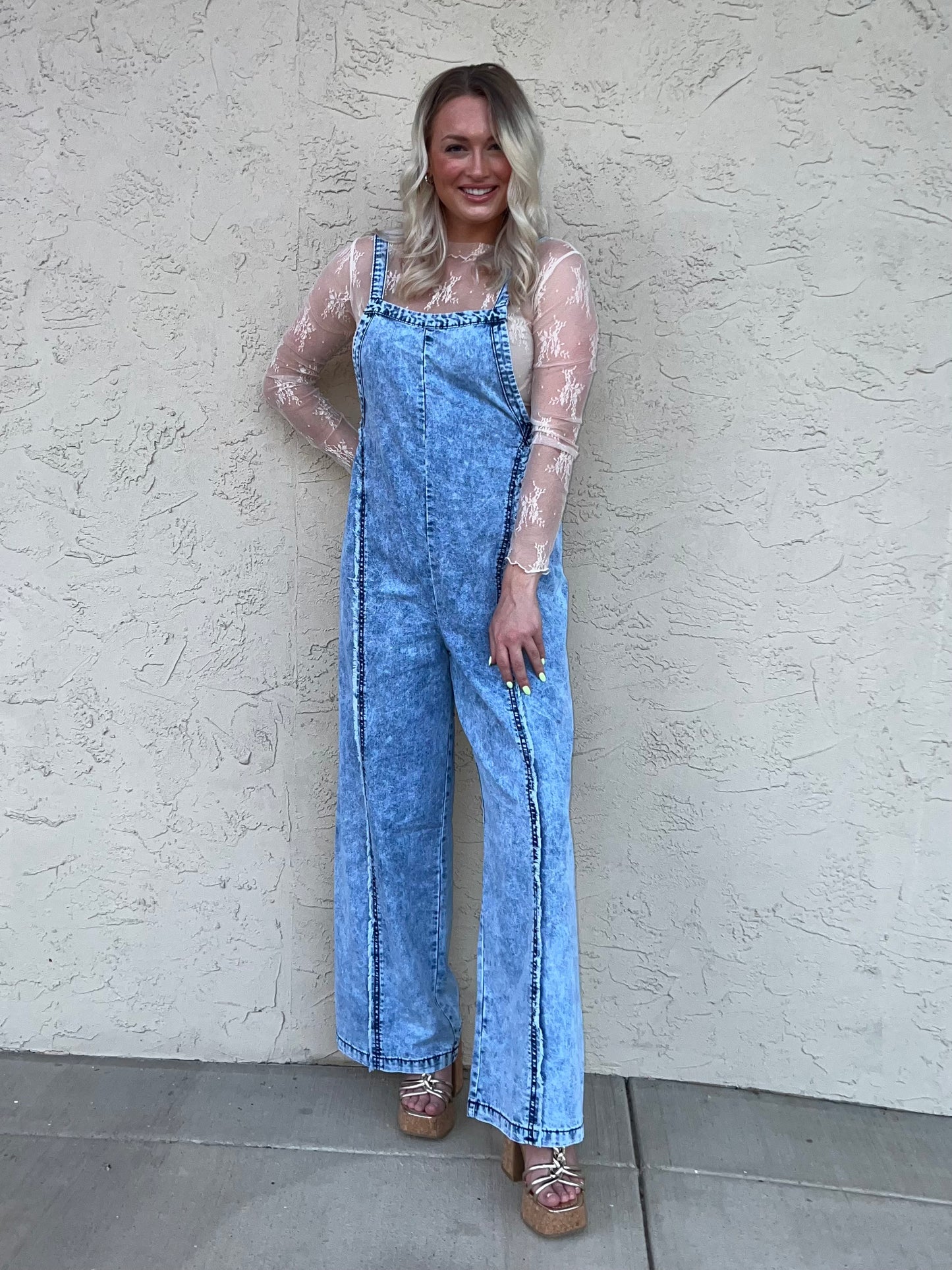 Light wash denim jumpsuit