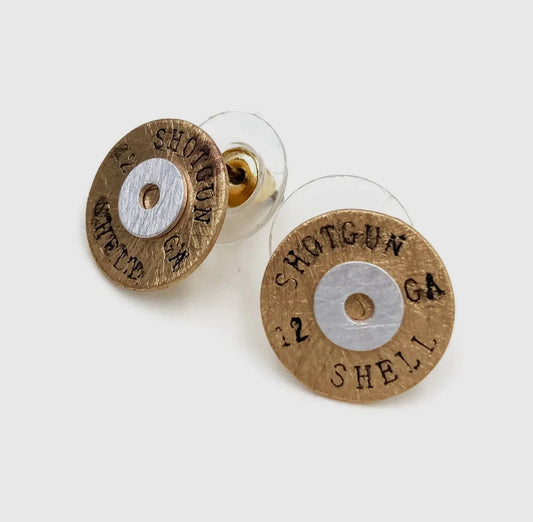 Brass bullet shell plate western earring