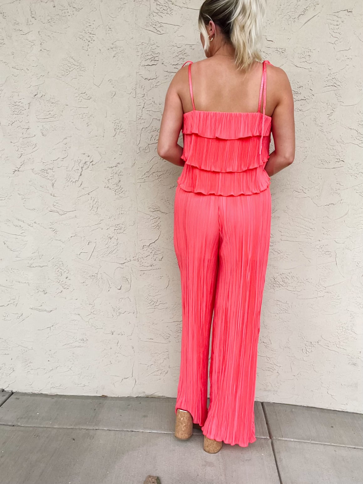 Ruffle Tiered Cami Pleated Wide Leg Pants Set | S-XL