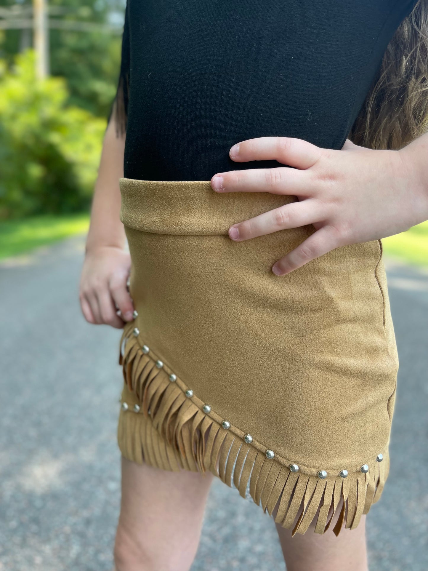 GIRLS faux suede fringe skirt